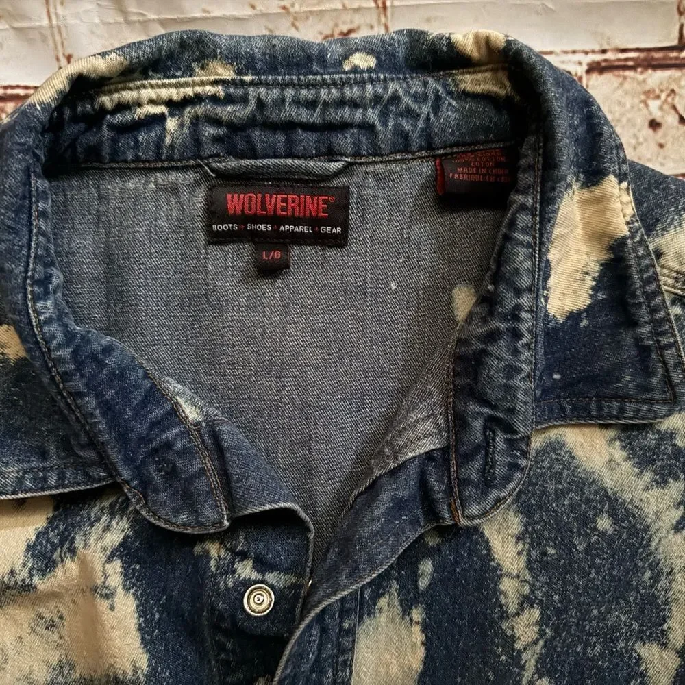 Wolverine Blue Denim Bleach Washed Long Sleeve Shirt Shacket